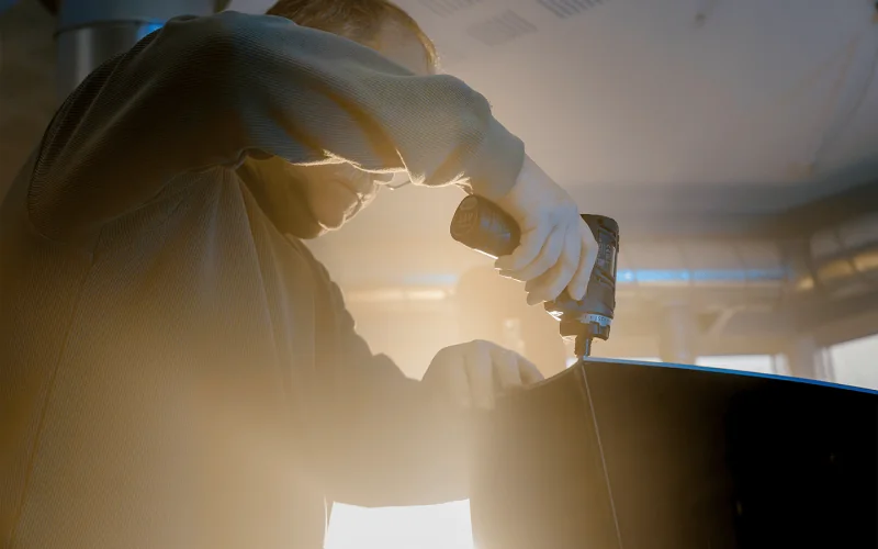 Work on an M8 loudspeaker at the Danish production facility