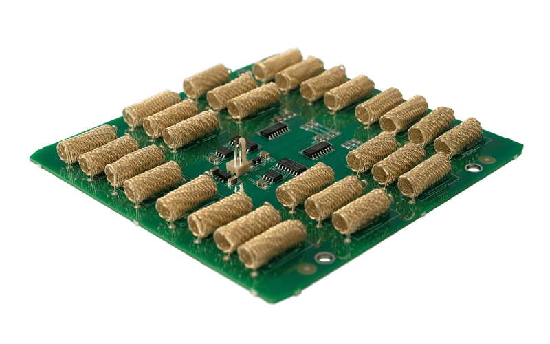 Gold coil array used to illustrate M-880 active Tesla coil technology