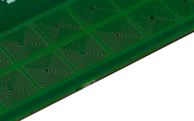 Ansuz Active Square Tesla Coil patterns etched onto a circuit board